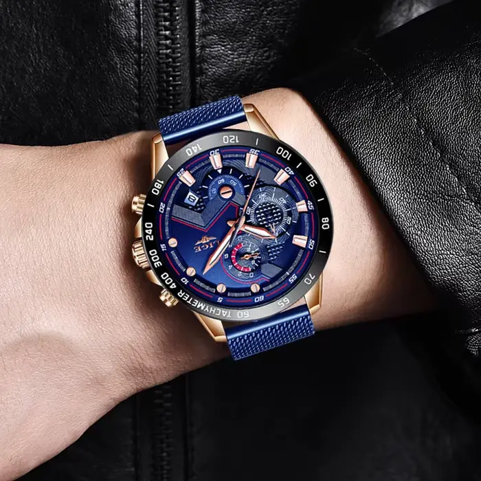 LIGE hommes montres Top marque de luxe mode montre-bracelet Quartz horloge bleu montre