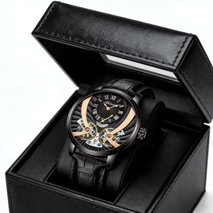 Montre mécanique classique Ailang Real Double Flying Tourbillon en cuir véritable étanche OEM automatique 2026