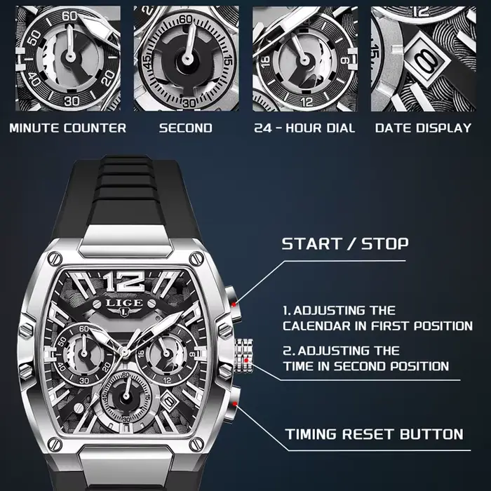 LIGE hommes montres montre carrée créative pour homme sport chronographe lumineux Date horloge haut de gamme