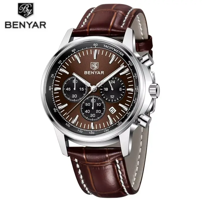 Montre BENYAR 5213 Quartz Luxe Chronographe Élégante Homme Femme Occasions Spéciales Blanc Brun Rose Noir