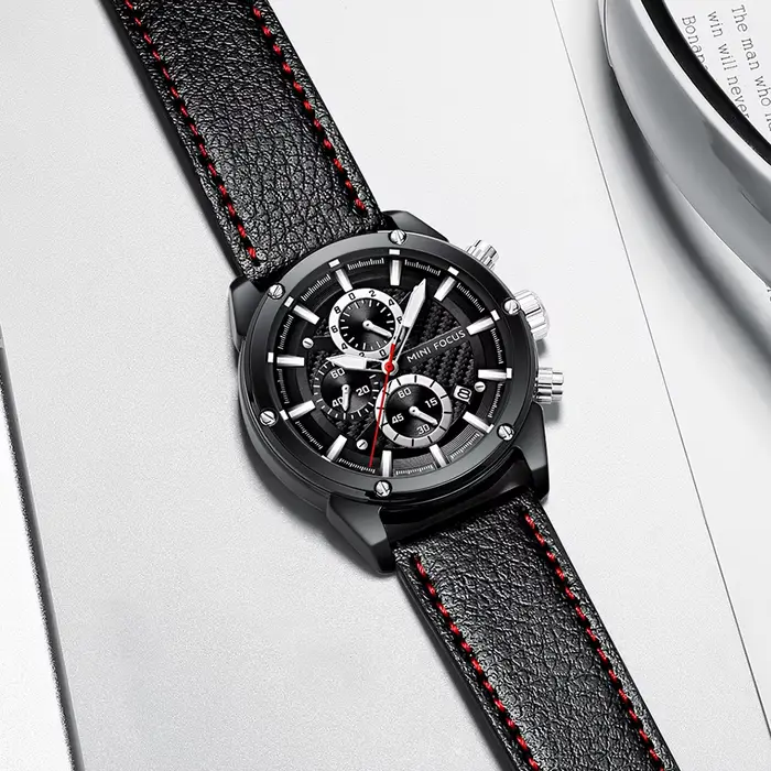 Montres de sport décontractées MINI FOCUS pour hommes, montre-bracelet en cuir militaire de luxe de marque haut de gamme, montre pour homme, chronographe tendance