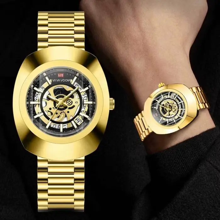 Montre VA VA VOOM 2514 en acier inoxydable avec calendrier complet et résistance à l'eau pour hommes occasions spéciales