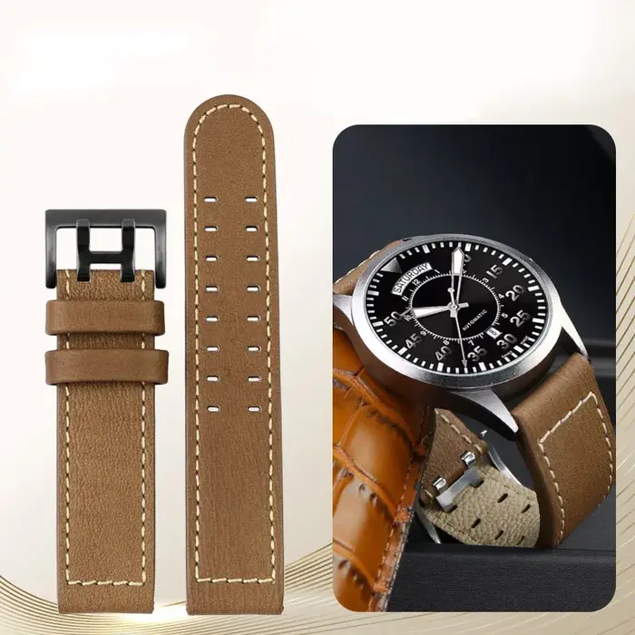 Bracelet de montre en cuir véritable pour hommes