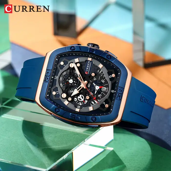 Montre Curren Unique Tonneau Stylish avec Cadran Grand et Bracelet en Silicone Pour Femmes Occasions Spéciales