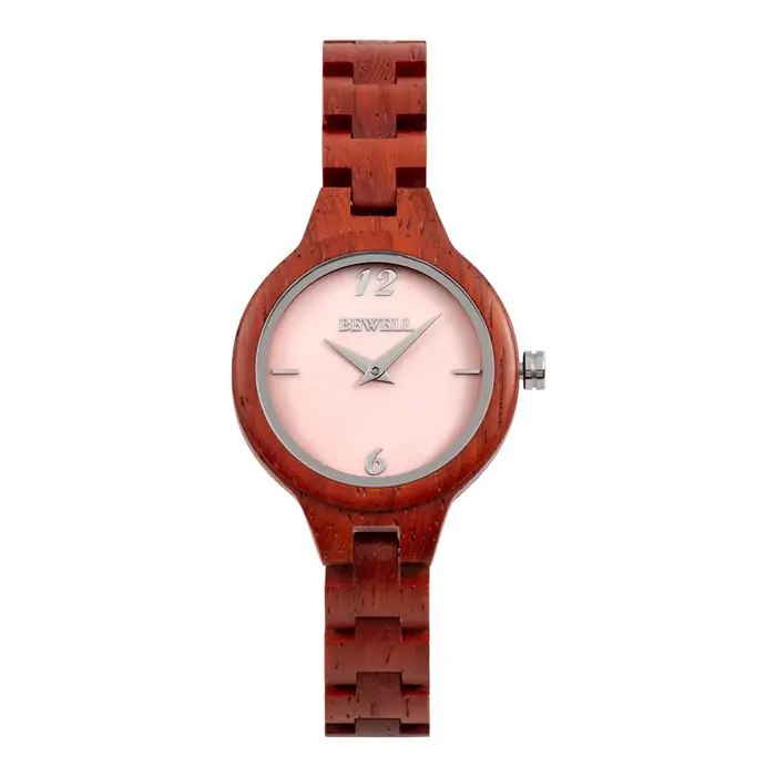Montre à quartz en bois, petit cadran rond, aiguilles minimalistes, boîtier entièrement en bois, fer