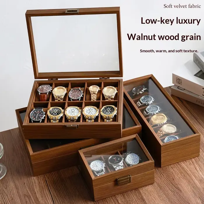 Boîte de rangement pour montres en bois de noyer noir