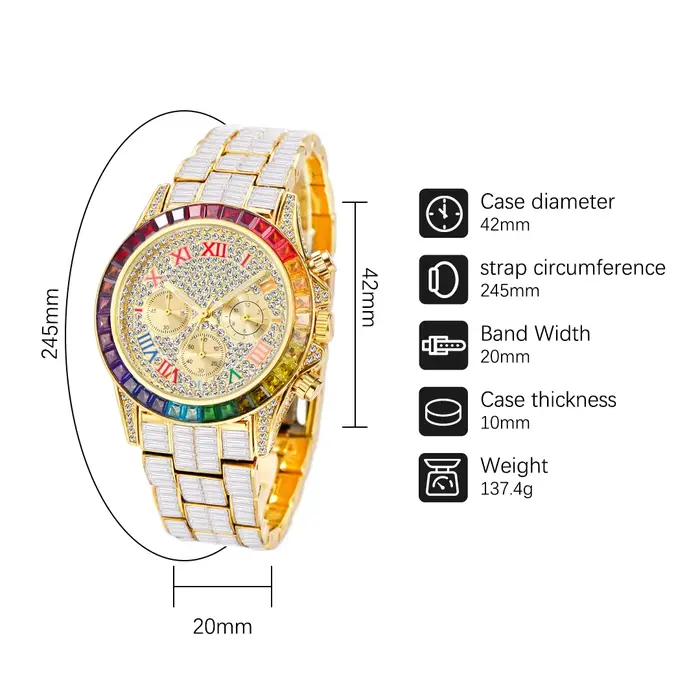 Montres-bracelets à quartz homme chronographe résistante à l'eau arc-en-ciel multicolore acier inoxydable occassions spéciales