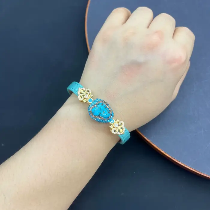 Bracelet en cristal de quartz turquoise aigue-marine naturelle brute pour femme