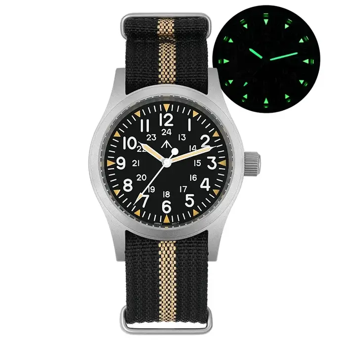 Militado ML05 38mm montre militaire mis5 2035 mouvement bombé saphir cristal C3 vert lumineux 10Bar étanche montres Vint