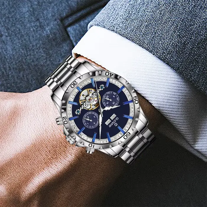 Montre mécanique étanche en acier inoxydable pour homme