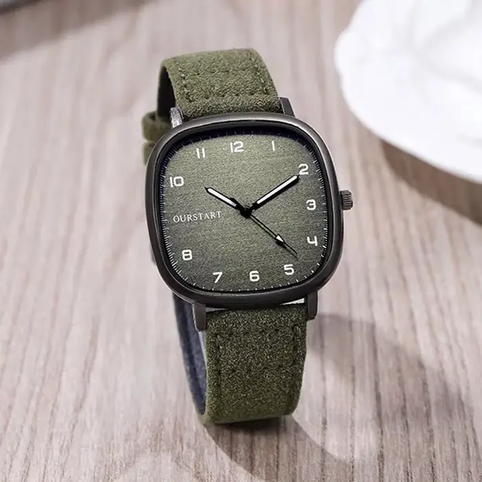 Vintage cadran carré montres velours cuir ceinture montre-bracelet marque montre à Quartz jeunesse étudiant