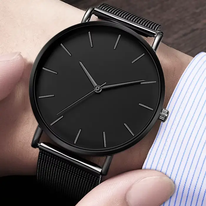 Montre-bracelet minimaliste en acier inoxydable pour homme