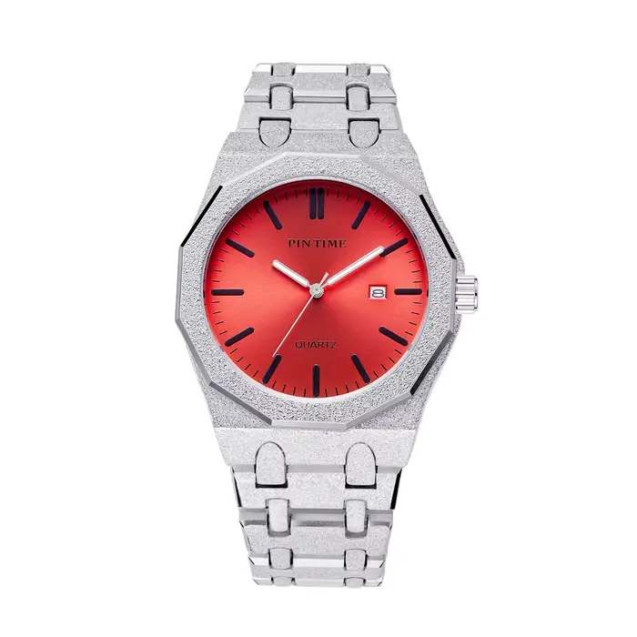 Montre-bracelet pour homme, dotée d'un cadran circulaire à 12 facettes, combiné à un style multicolo