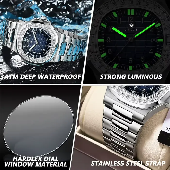 Montres-bracelets à Quartz de mode nouvelle montre en diamant étanche pour Homme montres automatiques hommes horloge