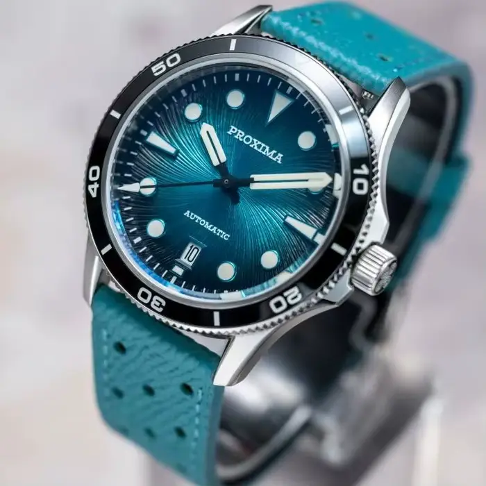 Montre automatique Proxima édition limitée pour hommes plongeur avec bracelet en cuir et cristal de saphir lumineux occasions spéciales