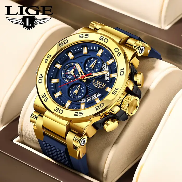 Montre-bracelet LIGE à quartz avec chronographe et résistance à l'eau pour hommes, occasionnels, sportifs, élégants et multifonctionnels