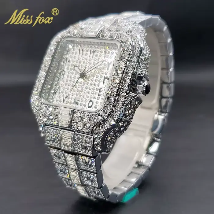 Montre à Quartz pour hommes en diamant avec Date automatique montres-bracelets étanches