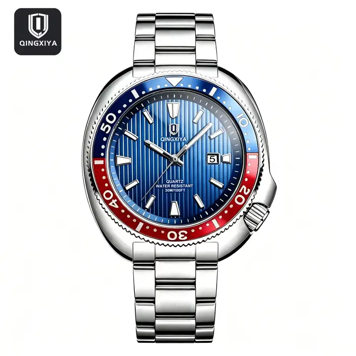 QINGXIYA Nouvelle montre à quartz de luxe pour hommes, bracelet en acier inoxydable, étanche, décont