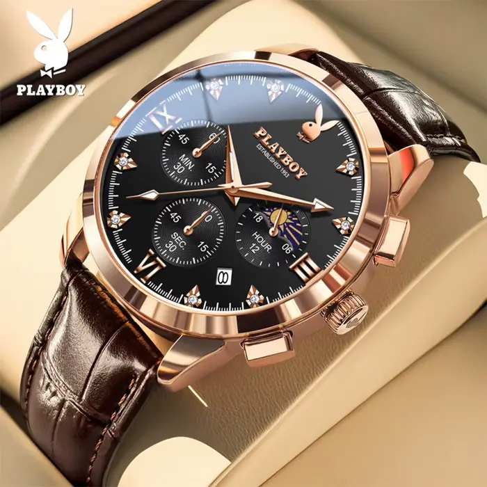 PLAYBOY 3035 montres originales et authentiques de marque pour homme, coffret cadeau de luxe, ceintu