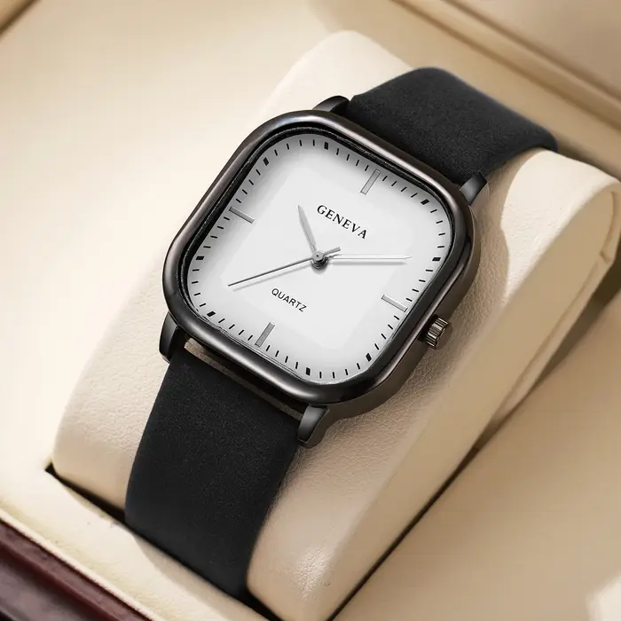 Montre homme carré quartz avec bracelet en cuir pour style fashion et casual occasions spéciales et quotidiennes