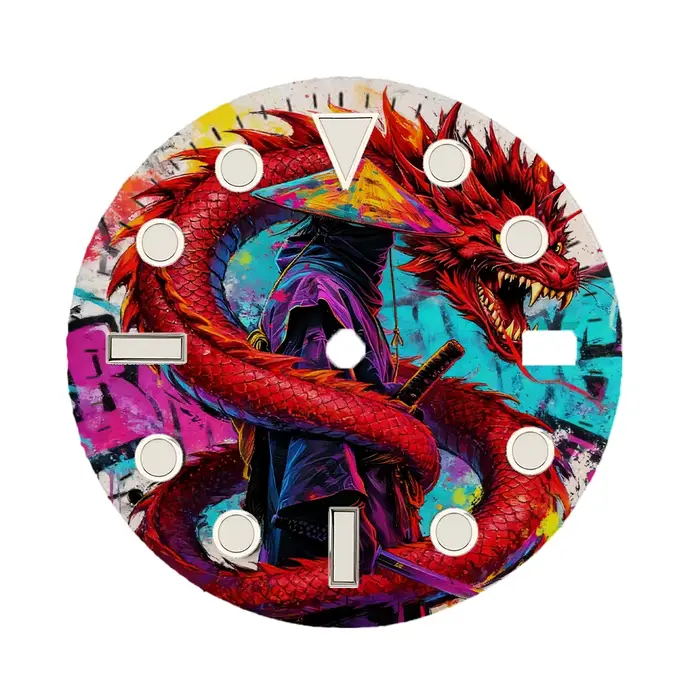 Cadran de montre Graffiti Dragon Warrior 28,5 mm, motif personnalisé, impression couleur, compatible