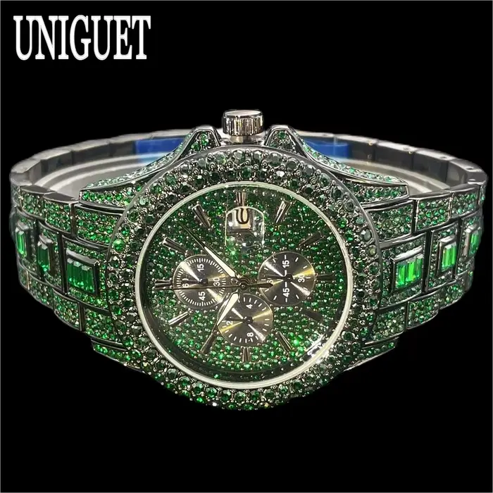 Vente chaude montre de glace rouge pour hommes marque de mode UNIGUET Hip Hop plein diamant luxe en 