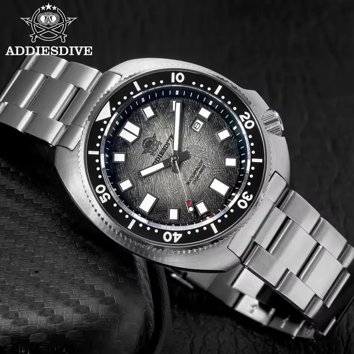 ADDIESDIVE hommes montre verre saphir AR enduit montres à Quartz lumineux 200m étanche tortue plonge