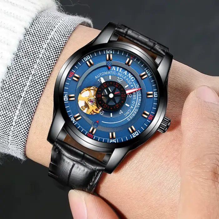 Montre de plongée Ailang pour homme, mécanique, style affaires, résistance à l'eau, bracelet en cuir, étanche pour diverses occasions