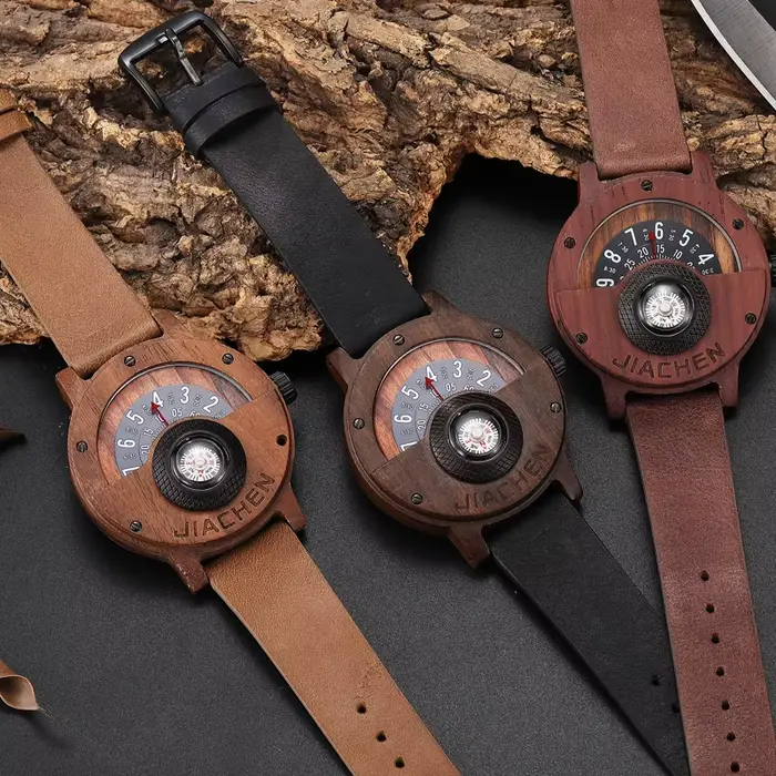 Montre militaire en bois et bambou pour homme