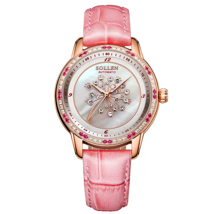 SOLLEN SL408 montre mécanique automatique pour femme de luxe marque suisse saphir cristal étanche diamant bracelet en cuir