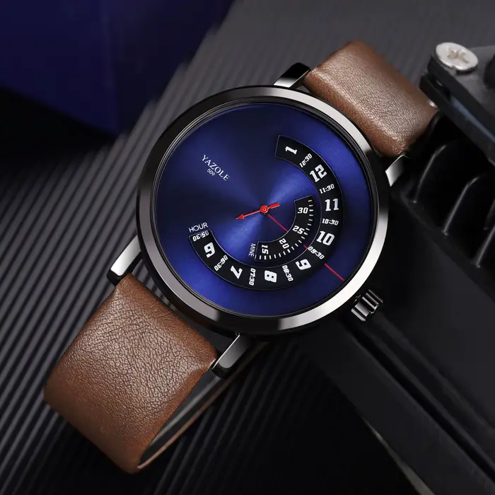 Montre homme YAZOLE Ventus en cuir synthétique polyuréthane résistante à l'eau et étanches pour occasions spéciales et tenues décontractées