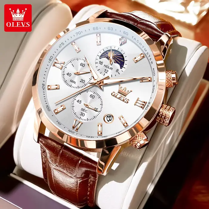 OLEVS-Montre-bracelet chronographe Shoous pour homme, montres à quartz étanches, bracelet en cuir, m