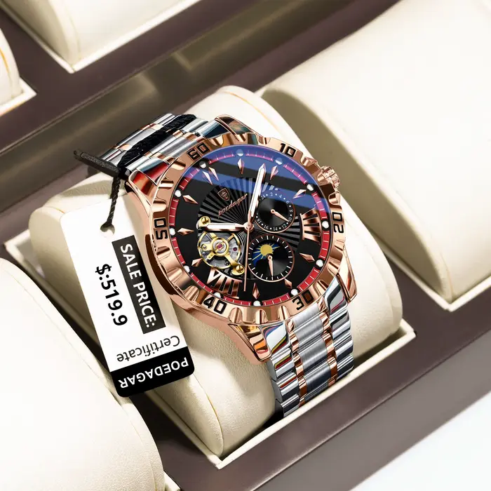 Montre POEDAGAR automatique avec tourbillon et squelette pour hommes résistante à l'eau pour diverses occasions