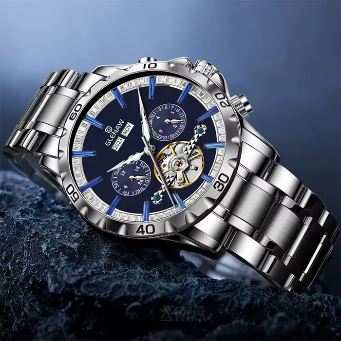 Montre mécanique étanche en acier inoxydable pour homme