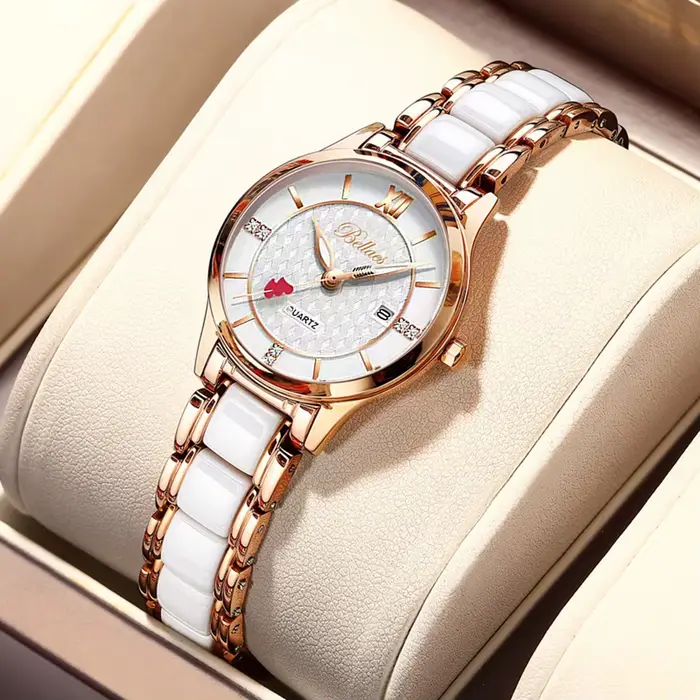 Montre à quartz ronde en acier inoxydable pour femme, montre étanche, pointeur cœur, cadeau tendance