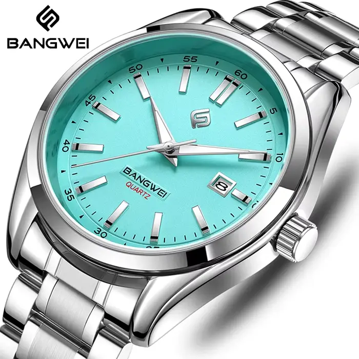 BANGWEI nouveau luxe hommes montre haut de gamme classique affaires en acier inoxydable double calendrier Quartz