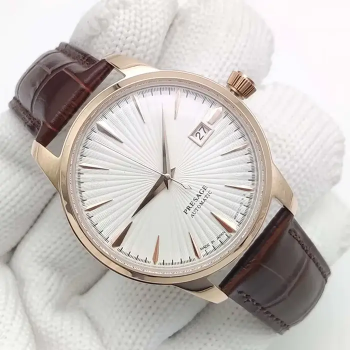 Montre mécanique vintage homme 40mm or rose bracelet cuir élégante pour anniversaire mariage quotidien