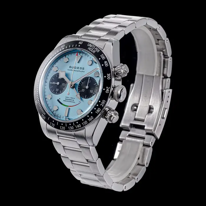 Montre chronographe Sugess ST1907 Acier Inoxydable Boîtier Rond Avec Verre Saphir Pour Hommes Occasions Spéciales