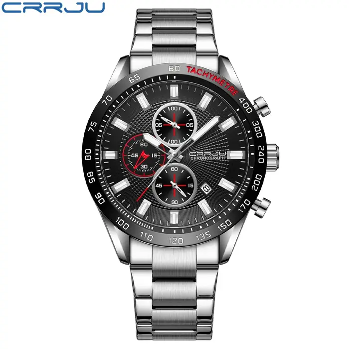Montre-bracelet CRRJU chronographe avec date automatique pour hommes robuste et élégant occasion sportive ou quotidienne