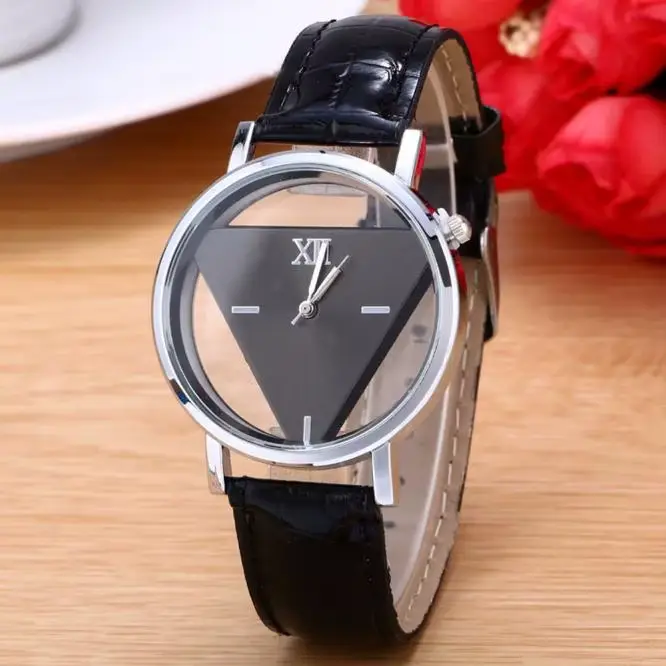 Montre à Quartz triangulaire en cuir bleu pour femmes