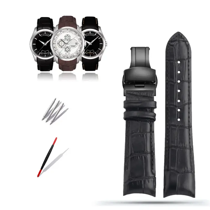 Bracelet de montre en cuir véritable pour homme