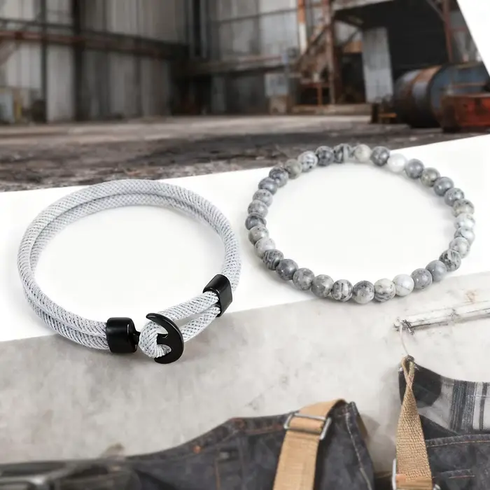 Ensemble de bracelets classiques en perles d'ancre pour hommes