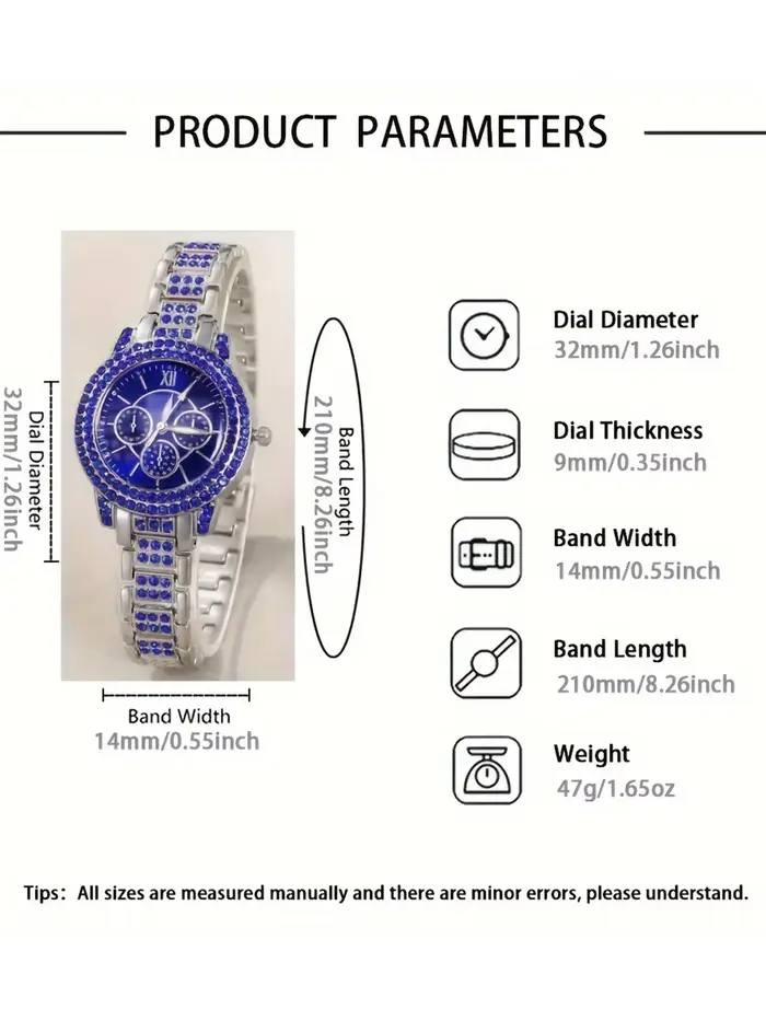 Ensemble de 6 pièces de montre luxueuse avec bracelet clouté de diamants pour femme
