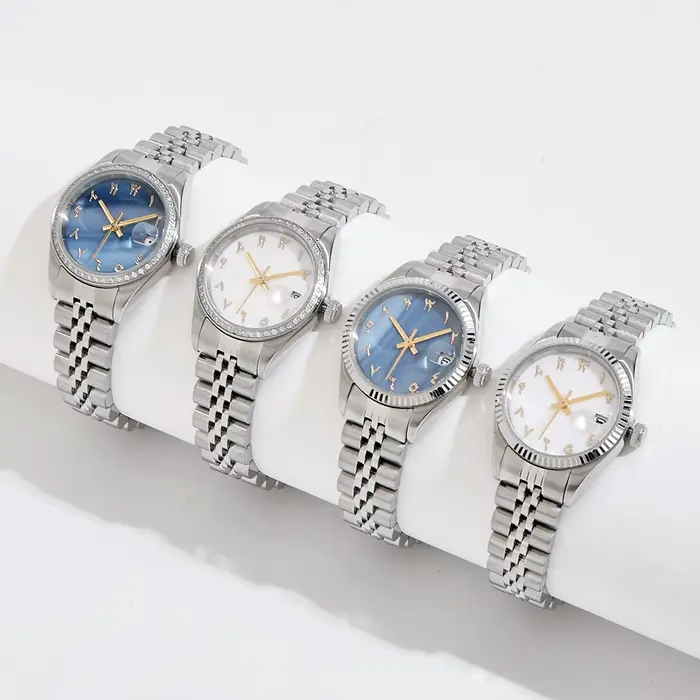 Montre de luxe pour femmes, chiffres arabes, boîtier en acier, couronne de marque étanche, montre-bracelet pour dames