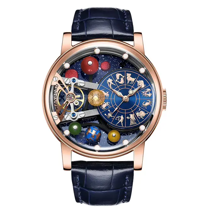 Montre automatique HANBORO pour homme, 43,5 mm, montre mécanique à bracelet, fond rotatif, luminesce
