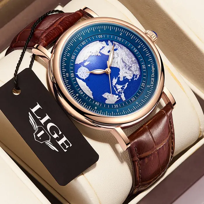 LIGETop-Montre-bracelet à quartz en cuir pour homme