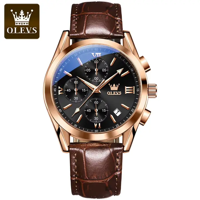 OLEVS 2872 chronographe hommes montres bracelet en cuir étanche lumineux Original montre à Quartz po