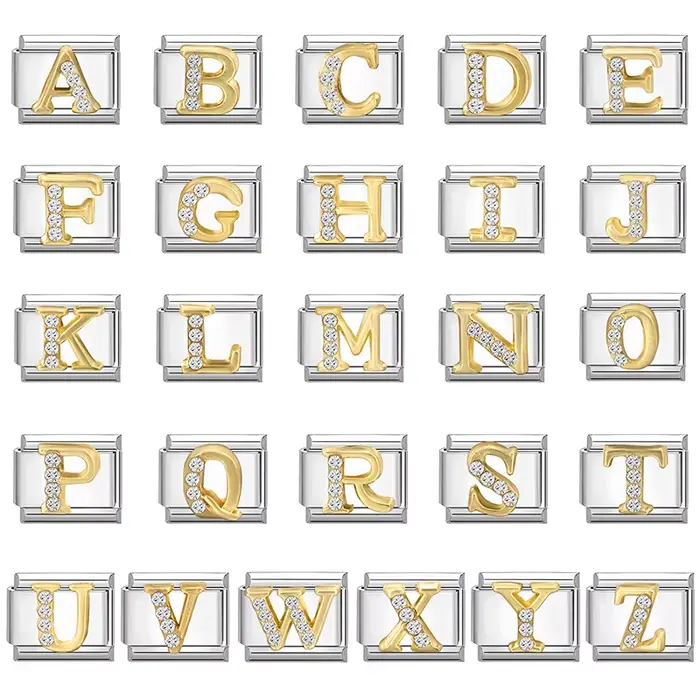 Bracelet italien à 26 lettres anglaises breloque en acier inoxydable couleur or incrusté de zircone élégant à offrir pour femmes occasions spéciales