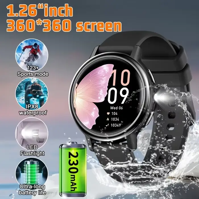 Montre connectée pour femme 2026, écran HD de 1,26 pouces, appels sans fil, assistant vocal, plus de