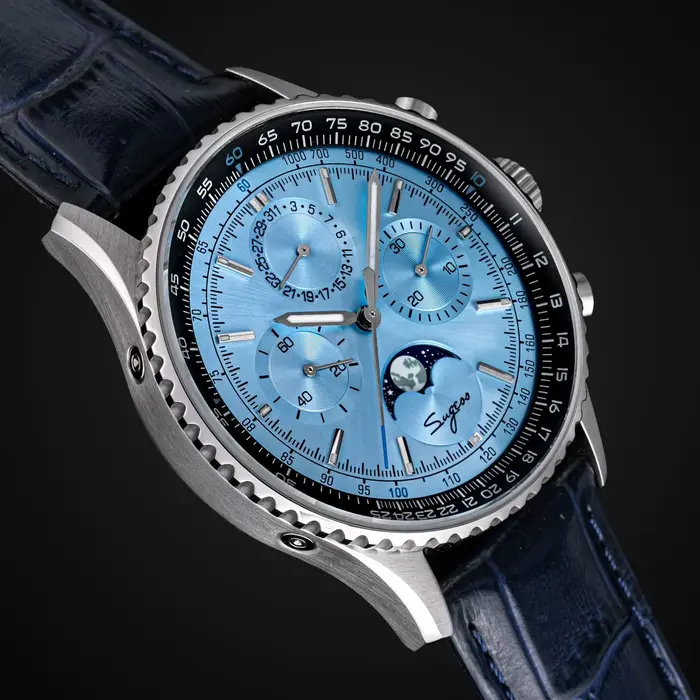 Sugess chronographe montre d'homme ST1908 mouvement à col de cygne mécanique phase de lune montres étanche calendrier Vintage nouveau S468